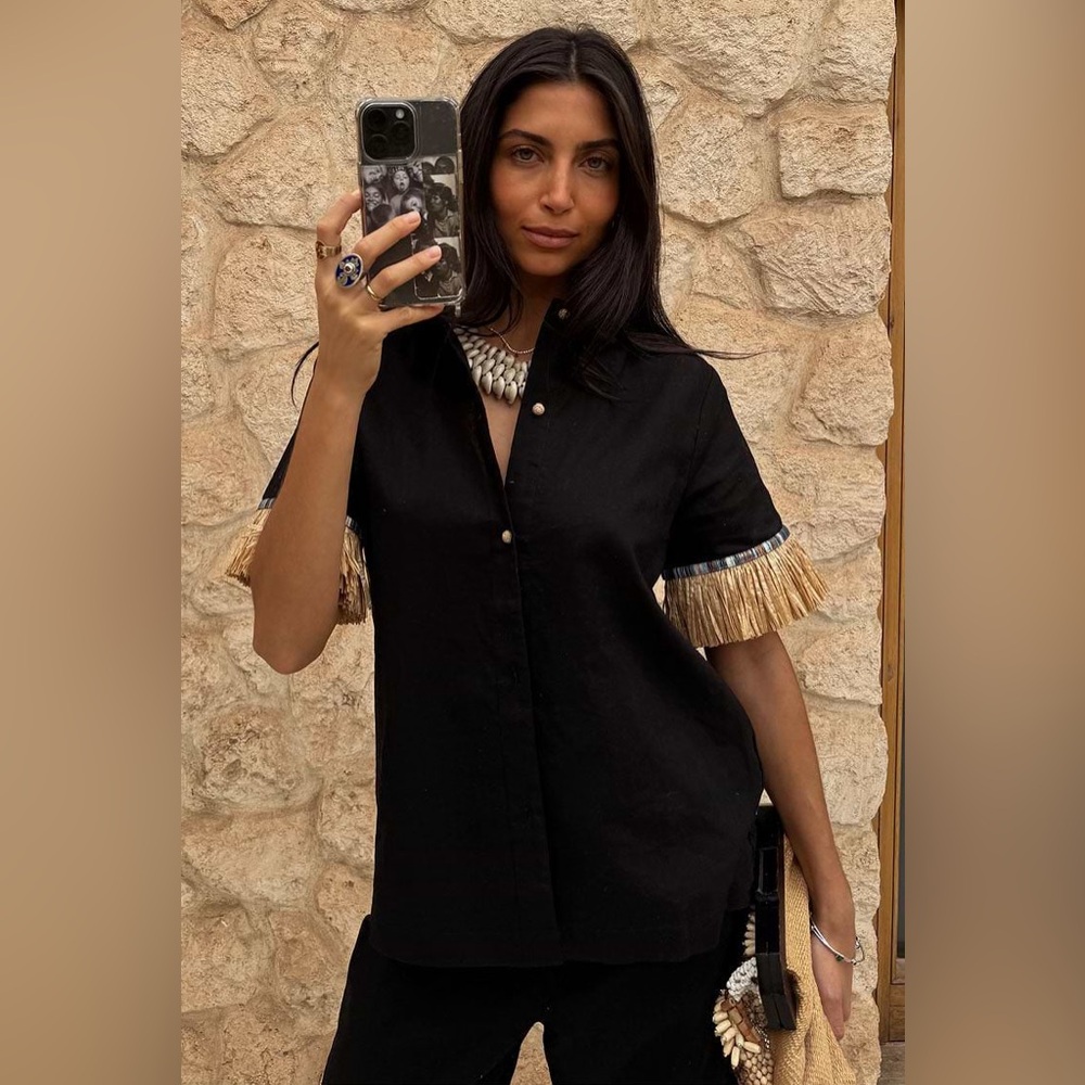 Elegant Black Fringed Women's Top